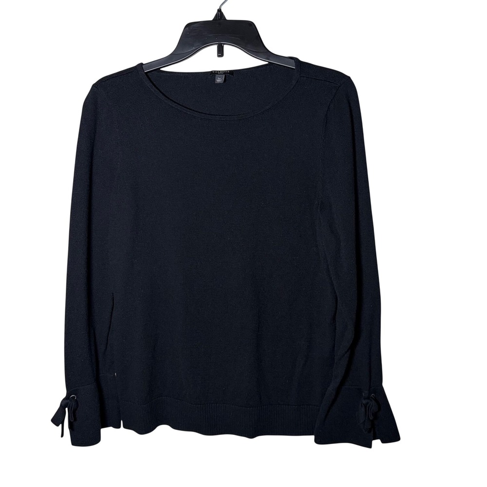 Talbots Black Cashmere Blend Tie Sleeve Knit Sweater Quiet Luxury Workwear LP